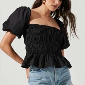 Astr Black Smocked Blouse